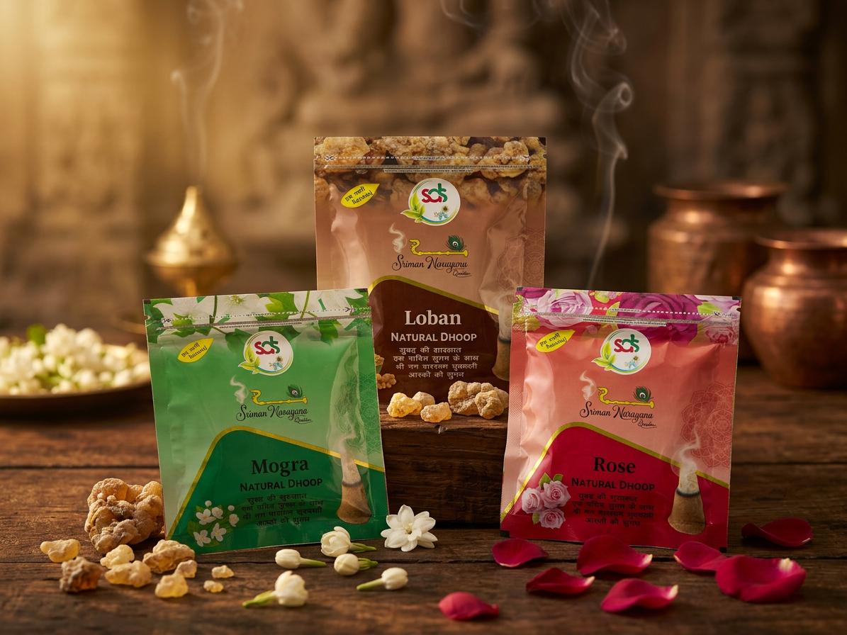 🌿 Shreeman Narayan Natural Dhoop Combo – Loban, Mogra & Rose